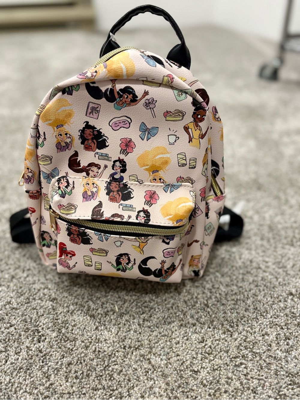 Brand New Disney Mini Backpack in Light Pink with Multicolor Princess Print